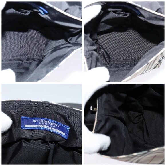 BURBERRY Nova Check Blue Label Shoulder Bag Nylon Beige Silver Auth - Picture 15 of 16